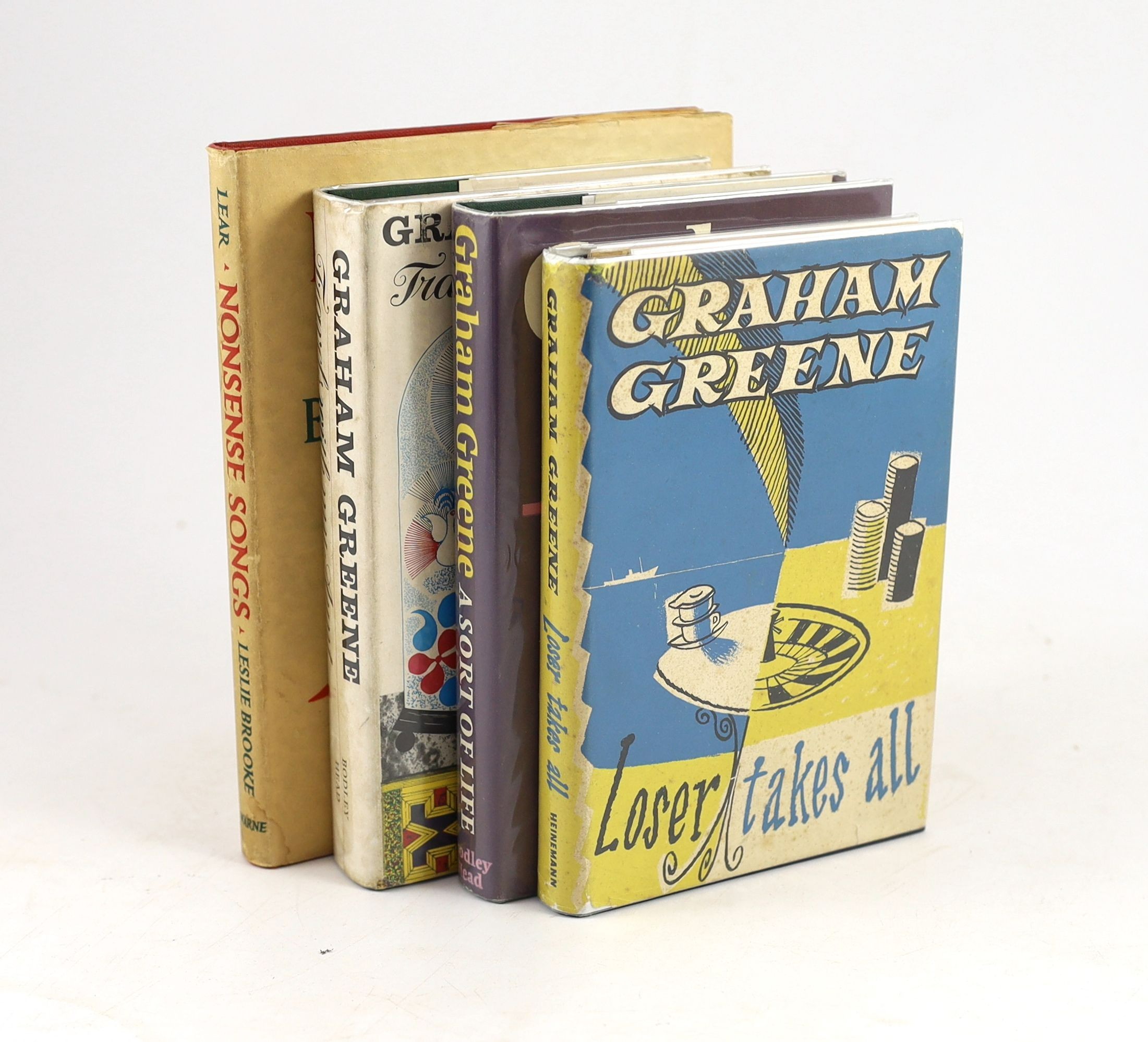 Greene, Graham - 3 works - A Sort of Life. 1st ed. original cloth with clipped d/j. 8vo. The Bodley Head, London, 1971; Travels with my Aunt. 1st ed. original cloth and unclipped d/j. 8vo. The Bodley Head, London, 1969;